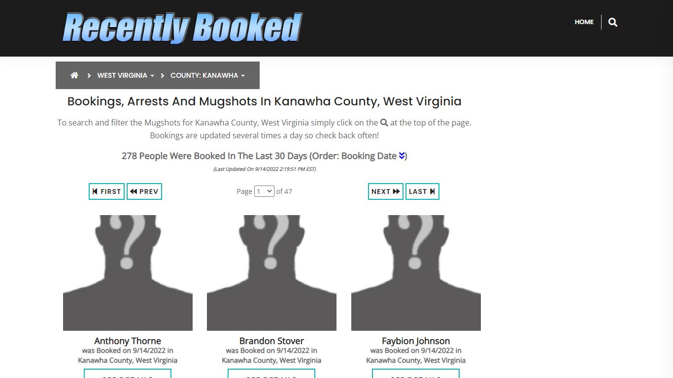 Bookings, Arrests and Mugshots in Kanawha County, West Virginia