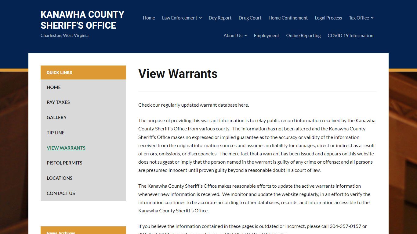 View Warrants – Kanawha County Sheriff's Office